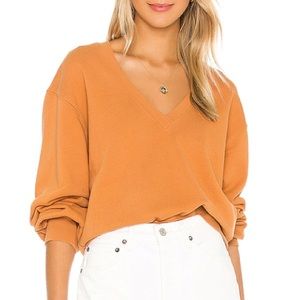 AGOLDE V Neck Balloon Sleeve Sweatshirt in Umber